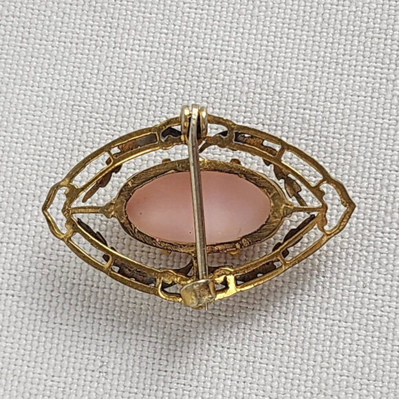 Vintage Gold & Pink Carved Cameo Brooch - Picture 5 of 7